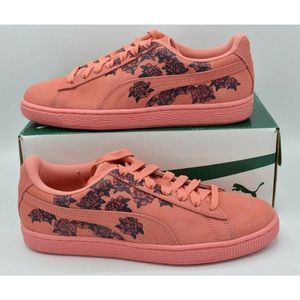 Puma Womens Size 8 Suede TOL Graphic Shell Pink Floral Sneakers Shoes